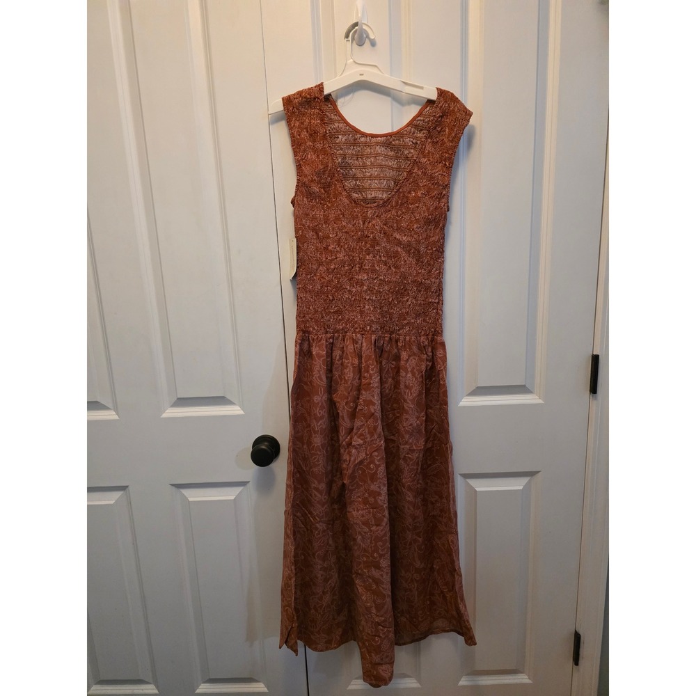 Universal Thread Rust Floral Smocked Midi Dress Womens Medium Sleeveless Cotton